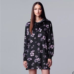 NWT Simply Vera Vera Wang Velour Cozy Hooded Sleepshirt Sleepwear Two Pockets 1X